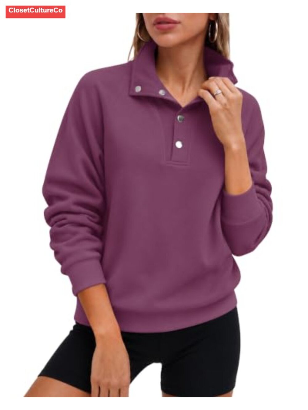 Mock Neck Long Sleeve Henley Pullover Sweatshirt